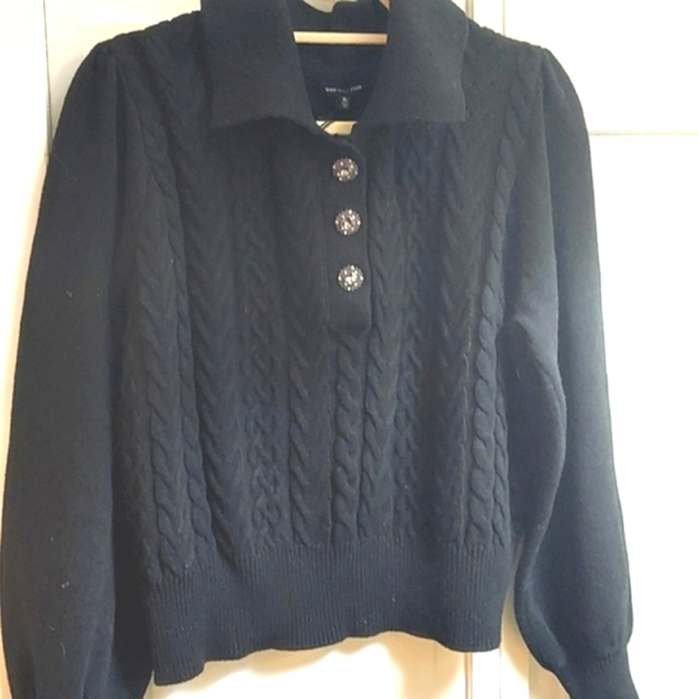 Who What Wear Blue Cable Knit Jeweled Button Sweater Sz L
